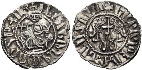 ARMENIA, Cilician Armenia. Royal. Levon I, 1198-1219. Tram (Silver, 22 mm, 2.65 g, 11 h). 'Levon King of all the Armenians' (in Armenian) Levon seated...