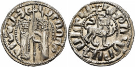 ARMENIA, Cilician Armenia. Royal. Hetoum I and Zabel, 1226-1270. Tram (Silver, 22 mm, 3.09 g, 3 h). Zabel and Hetoum I standing facing one another, ea...