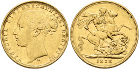 AUSTRALIA, Colonial. Trade Coinage. Victoria, 1837-1901. Sovereign 1878 (Gold, 22 mm, 8.00 g, 6 h), Young Head coinage, Melbourne. VICTORIA D G BRITTA...