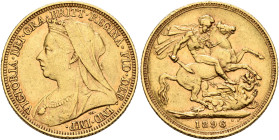 AUSTRALIA, Colonial. Trade Coinage. Victoria, 1837-1901. Sovereign 1896 (Gold, 22 mm, 8.00 g, 12 h), Old Head coinage, Melbourne. VICTORIA DEI GRA BRI...