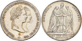 AUSTRIA. Kaisertum Österreich-Ungarn. Franz Josef I, 1848-1916. Gulden 1854 (Silver, 29 mm, 13.00 g, 12 h), on his wedding with Elisabeth von Bayern, ...