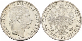 AUSTRIA. Kaisertum Österreich-Ungarn. Franz Josef I, 1848-1916. Gulden 1866 (Silver, 29 mm, 12.37 g, 12 h), Wien. FRANC IOS I D G AVSTRIAE IMPERATOR L...