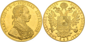 AUSTRIA. Kaisertum Österreich-Ungarn. Franz Josef I, 1867-1916. 4 Dukaten (Gold, 39 mm, 14.00 g, 12 h), Vienna, dated 1915, but a later restrike. FRAN...