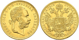 AUSTRIA. Kaisertum Österreich-Ungarn. Franz Josef I, 1867-1916. Dukat (Gold, 20 mm, 3.49 g, 12 h), Vienna, dated 1915, but a later restrike. FRANC•IOS...