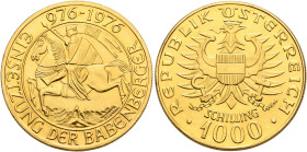 AUSTRIA. Second Republic. 1945-present. 1000 Schilling 1976 (Gold, 26 mm, 13.52 g, 12 h), on the millennium of the investiture of the House of Babenbe...