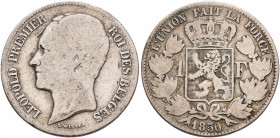 BELGIUM. Léopold I, 1831-1865. Franc 1850 (Silver, 23 mm, 4.71 g, 6 h), Brussels. LEOPOLD PREMIER ROI DES BELGES Head of Leopold I to left. Rev. L'UNI...