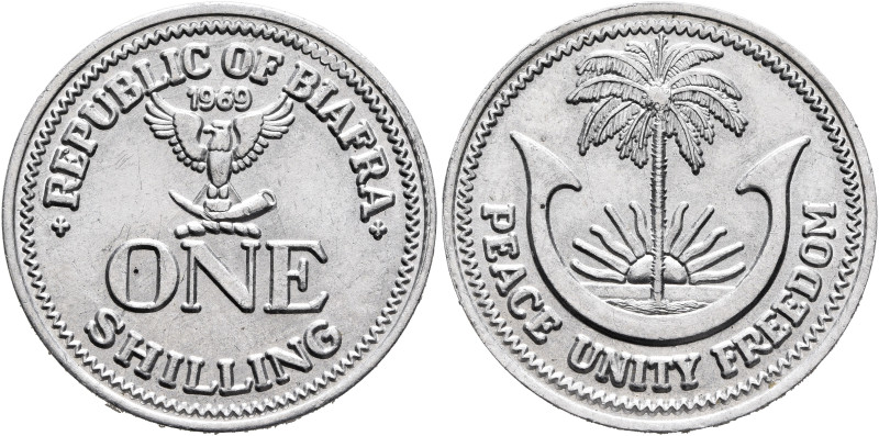 BIAFRA. Republic. 1967-1970. Shilling 1969 (Aluminum, 23 mm, 1.69 g, 12 h). REPU...