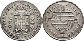 BRAZIL, Colonial. Joao VI, as prince regent, 1799-1816. 960 Reis 1814 (Silver, 40 mm, 26.46 g, 12 h), Bahia. JOHANNES D G PORT P REGENS ET BRAS D Crow...