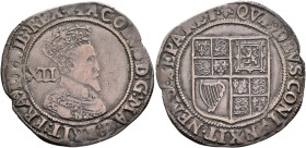BRITISH, Stuart. James I, 1603-1625. Shilling (Silver, 31 mm, 5.81 g, 1 h). (Lis) IACOBVS D G MAG BRIT FRA ET HIB REX Crowned and cuirassed bust of Ja...