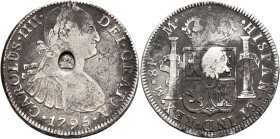BRITISH, Hanover. George III, 1760-1820. Dollar (Silver, 38 mm, 25.87 g, 12 h), oval countermark on Mexico, Charles IV, 8 Reales 1795, Mexico City. CA...