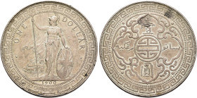 BRITISH, Trade Dollars. Dollar 1900 (Silver, 38 mm, 26.88 g, 12 h), struck for circulation in East Asia, Bombay (Mumbay). Britannia standing facing, h...
