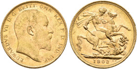 BRITISH, Saxe-Coburg-Gotha. Edward VII, 1901-1910. Sovereign 1903 (Gold, 22 mm, 8.00 g, 12 h), Perth. EDWARDVS VII D G BRITT OMN REX F D IND IMP Head ...