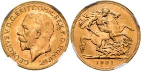 BRITISH, Windsor. George V, 1910-1936. Sovereign 1931 (Gold, 21 mm, 11 h), Pretoria. GEORGIVS D G BRITT OMN REX F D IND IMP Head of George V to left. ...