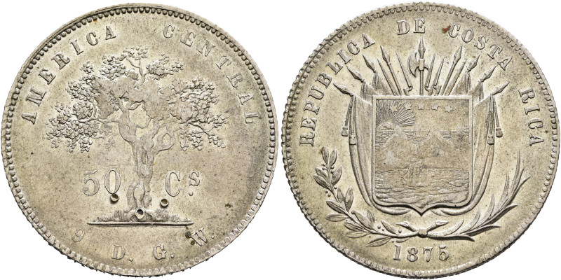 CENTRAL AMERICAN REPUBLIC. 50 Centavos 1875 (Silver, 33 mm, 12.69 g, 6 h), Costa...