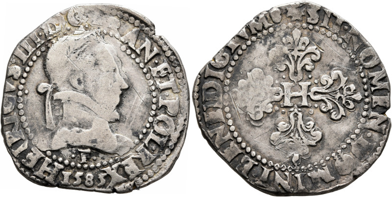 FRANCE, Royal. Henri III, 1574-1589. Franc 1585 (Silver, 32 mm, 13.20 g, 7 h), A...