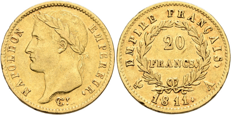 FRANCE, Premier Empire. Napoléon I, 1804-1814, 1815. 20 Francs 1811 (Gold, 21 mm...