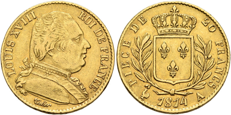 FRANCE, Royal (Restored). Louis XVIII, 1814-1824. 20 Francs 1814 (Gold, 21 mm, 6...