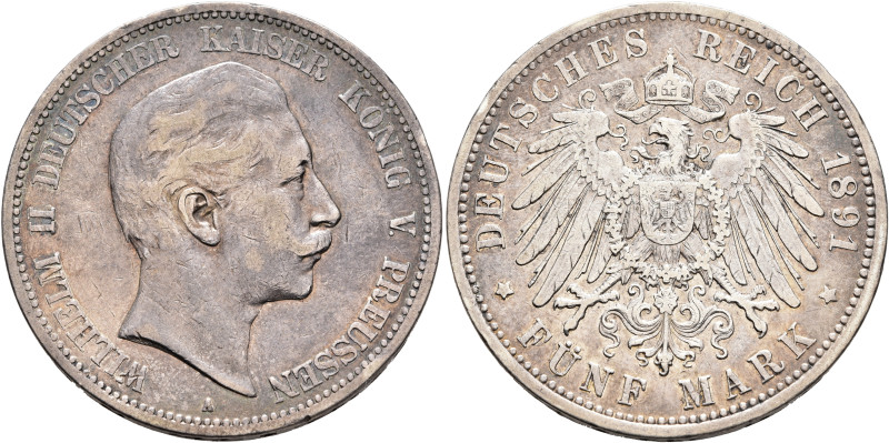 GERMANY. Kaiserreich. Wilhelm II, 1888-1918. 5 Mark 1891 (Silver, 38 mm, 27.65 g...