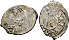 RUSSIA, Grand Principality of Suzdal-Nizhny Novgorod. Daniil Borisovich, 1410-1417. Denga (Silver, 13 mm, 0.52 g). Man seated to right on bench, holdi...
