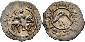 RUSSIA, Grand Principality of Tver. Mikhail III Borisovich, 1461-1485. Denga (Silver, 14 mm, 0.55 g, 12 h), circa 1470. Horseman to right, holding swo...