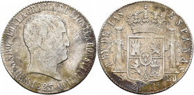 SPAIN, Reino de España. Fernando VII, second reign, 1813-1833. 20 Reales 1823 (Silver, 37 mm, 27.00 g, 12 h), Sevilla. FERNANDO 7° POR LA GRACIA DE DI...