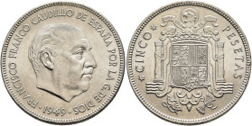 SPAIN, Estado Español (Spanish State). Francisco Franco, 1939-1975. 5 Pesetas 1949 (1950) (Nickel, 31 mm, 15.00 g, 6 h). FRANCISCO FRANCO CAUDILLO DE ...