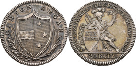 SWITZERLAND. Aargau, Kanton. 20 Batzen 1809 (Silver, 33 mm, 14.95 g, 6 h), Bern. CANTON ARGAU Coat of arms. Rev. SCHWEIZERISCHE EIDSGENOSSENSCHAFT 180...