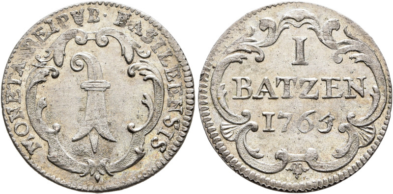 SWITZERLAND. Basel, Stadt and Kanton. 1 Batzen 1765 (Silver, 20 mm, 1.88 g, 12 h...