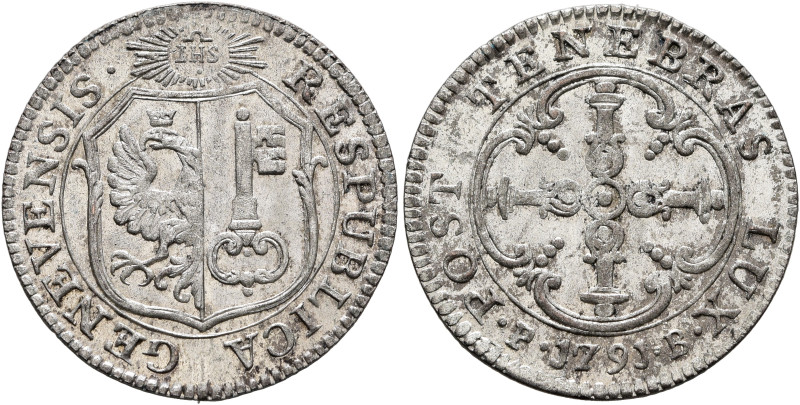 SWITZERLAND. Genf (Geneva). Stadt. 3 Sols 1791 (Billon, 21 mm, 2.00 g, 6 h). RES...