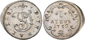 SWITZERLAND. Graubünden. Haldenstein, Herrschaft. Thomas von Salis, 1737-1783. Albus 1752 (Silver, 19 mm, 1.24 g, 12 h). D•IN•HAL•L•B• Monogram. Rev. ...