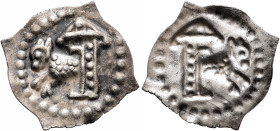 SWITZERLAND. Schaffhausen. 13th century. Vierzipfliger Pfennig (Silver, 19 mm, 0.36 g). Ram jumping left out of a tower, all within pearl ring. Rev. I...