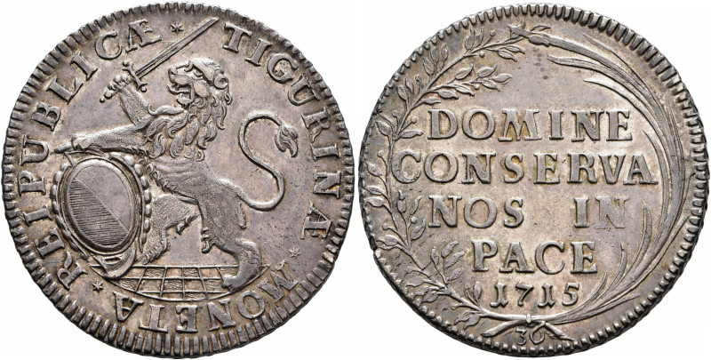 SWITZERLAND. Zürich. Stadt. Halbtaler 1715 (Silver, 32 mm, 13.92 g, 12 h). MONET...