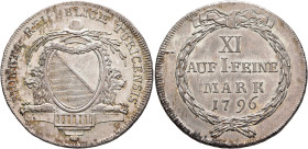 SWITZERLAND. Zürich. Stadt. Taler 1796 (Silver, 39 mm, 25.04 g, 12 h). MONETA REIPUBLIC AE TURICENSIS Coat of arms. Rev. XI / AUF I•FEINE / MARK 1796 ...