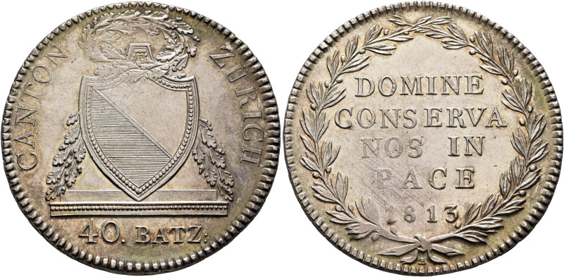 SWITZERLAND. Zürich. Kanton. 40 Batzen (Neutaler) 1813 (Silver, 41 mm, 29.42 g, ...