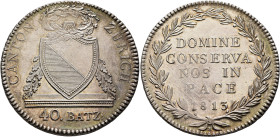 SWITZERLAND. Zürich. Kanton. 40 Batzen (Neutaler) 1813 (Silver, 41 mm, 29.42 g, 6 h). CANTON ZÜRICH / 40. BATZ. Coat of arms. Rev. DOMINE / CONSERVA /...