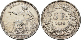 SWITZERLAND. Schweizerische Eidgenossenschaft (Swiss Confederation). 1848-present. 5 Franken 1850 A (Silver, 37 mm, 24.96 g, 12 h). HELVETIA Helvetia ...