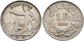 SWITZERLAND. Schweizerische Eidgenossenschaft (Swiss Confederation). 1848-present. 1 Franken 1850 A (Silver, 23 mm, 5.00 g, 12 h). HELVETIA Helvetia s...