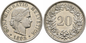 SWITZERLAND. Schweizerische Eidgenossenschaft (Swiss Confederation). 1848-present. 20 Rappen 1883 B (Nickel, 20 mm, 4.00 g, 12 h). CONFOEDERATIO HELVE...