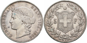 SWITZERLAND. Schweizerische Eidgenossenschaft (Swiss Confederation). 1848-present. 5 Franken 1890 B (Silver, 37 mm, 24.93 g, 6 h). CONFOEDERATIO HELVE...