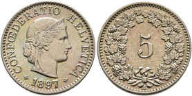 SWITZERLAND. Schweizerische Eidgenossenschaft (Swiss Confederation). 1848-present. 5 Rappen 1897 B (Copper-Nickel, 17 mm, 2.00 g, 12 h). CONFOEDERATIO...