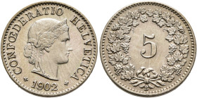 SWITZERLAND. Schweizerische Eidgenossenschaft (Swiss Confederation). 1848-present. 5 Rappen 1902 B (Copper-Nickel, 17 mm, 2.00 g, 12 h). CONFOEDERATIO...