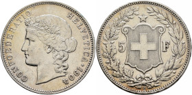 SWITZERLAND. Schweizerische Eidgenossenschaft (Swiss Confederation). 1848-present. 5 Franken 1904 B (Silver, 37 mm, 25.00 g, 6 h). CONFOEDERATIO HELVE...