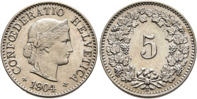 SWITZERLAND. Schweizerische Eidgenossenschaft (Swiss Confederation). 1848-present. 5 Rappen 1904 B (Copper-Nickel, 17 mm, 2.00 g, 12 h). CONFOEDERATIO...