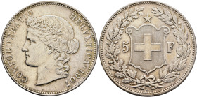 SWITZERLAND. Schweizerische Eidgenossenschaft (Swiss Confederation). 1848-present. 5 Franken 1907 B (Silver, 37 mm, 25.00 g, 6 h). CONFOEDERATIO HELVE...