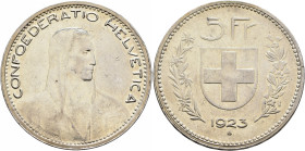 SWITZERLAND. Schweizerische Eidgenossenschaft (Swiss Confederation). 1848-present. 5 Franken 1923 B (Silver, 37 mm, 25.06 g, 6 h). CONFOEDERATIO HELVE...