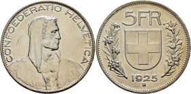 SWITZERLAND. Schweizerische Eidgenossenschaft (Swiss Confederation). 1848-present. 5 Franken 1925 B (Silver, 36 mm, 25.07 g, 6 h). CONFOEDERATIO HELVE...