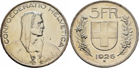 SWITZERLAND. Schweizerische Eidgenossenschaft (Swiss Confederation). 1848-present. 5 Franken 1926 B (Silver, 36 mm, 25.03 g, 6 h). CONFOEDERATIO HELVE...