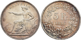 SWITZERLAND. Schützentaler (Shooting Talers). 5 Franken 1855 (Silver, 37 mm, 24.93 g, 12 h), confederate Shooting Festival in Solothurn. HELVETIA Helv...