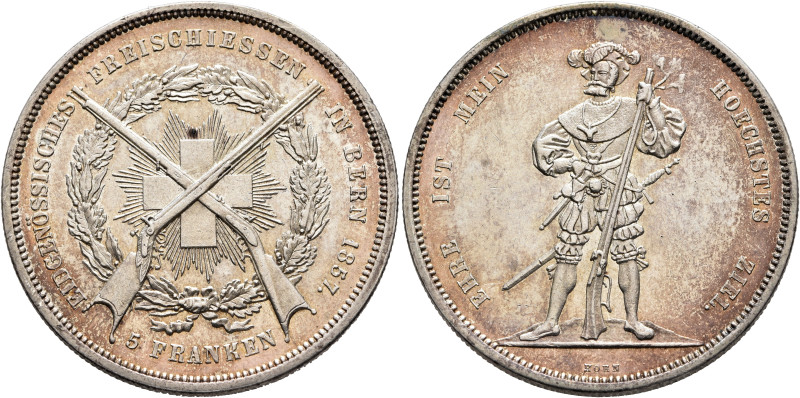 SWITZERLAND. Schützentaler (Shooting Talers). 5 Franken 1857 (Silver, 37 mm, 25....