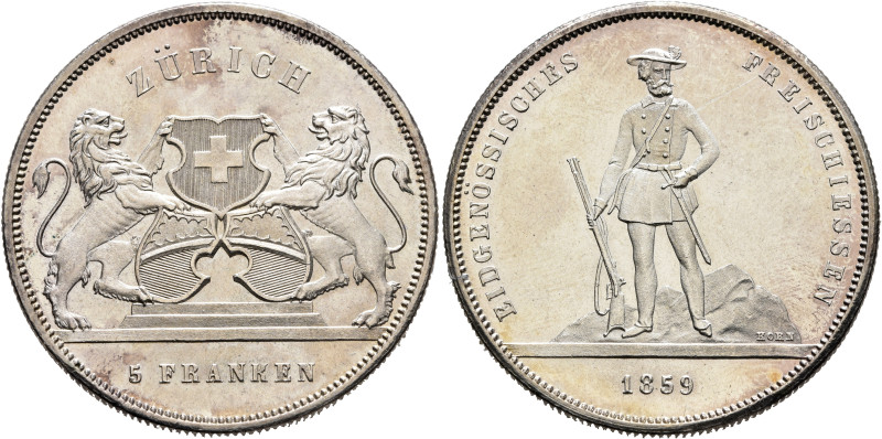 SWITZERLAND. Schützentaler (Shooting Talers). 5 Franken 1859 (Silver, 36 mm, 25....